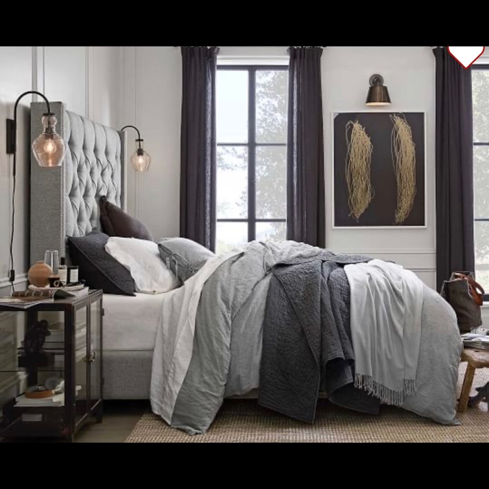 Pottery Barn BELGIAN FLAX LINEN King DUVET  & 2 Standard Shams Flagstone